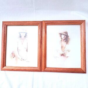 Vintage 1970s Sara Moon Framed Art Prints Jacqueline & Gina